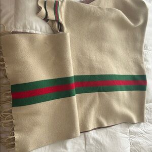 Stylish Beige Wrap with Red and Green Stripes